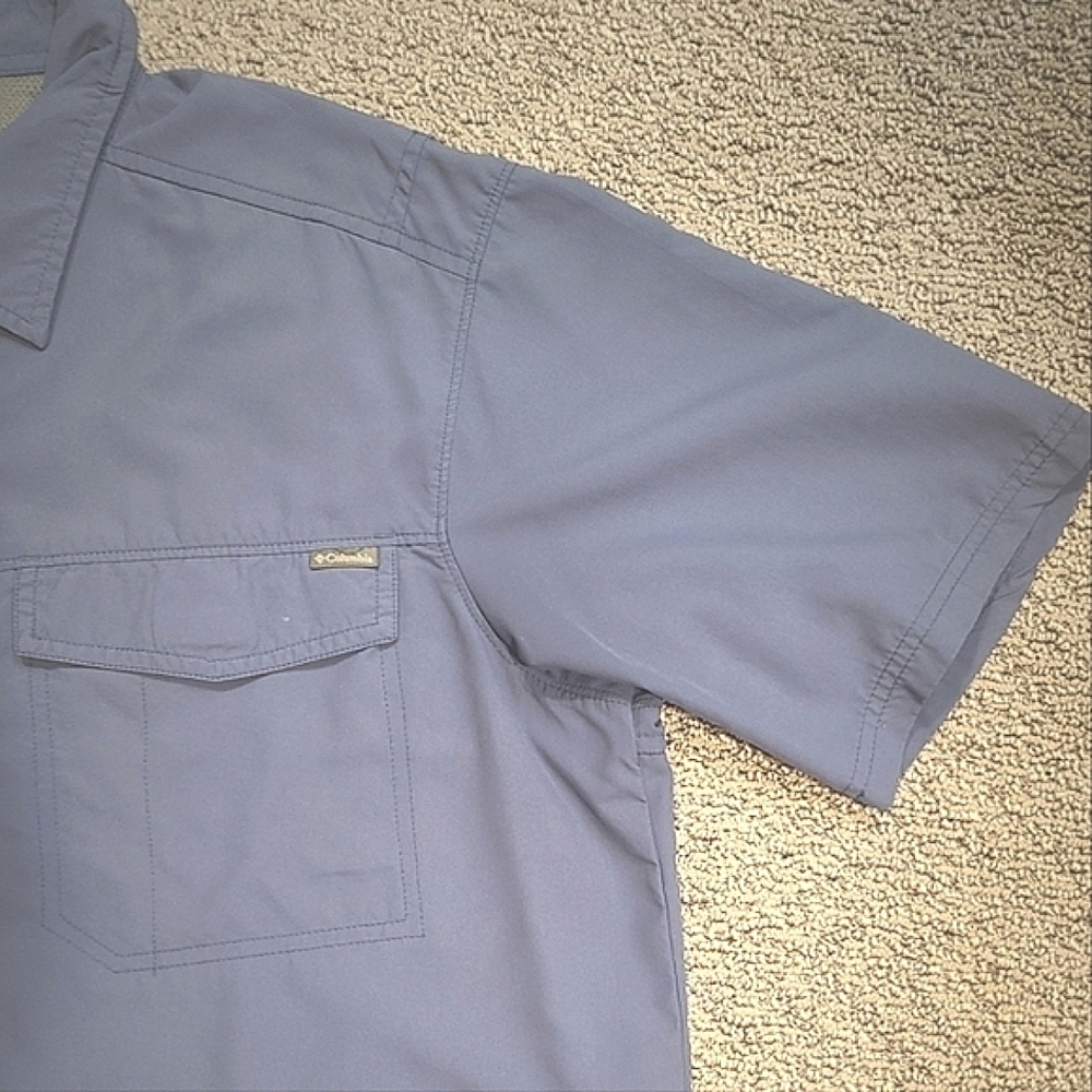 COLUMBIA OMNI-SHADE BLUE CASUAL BUTTON DOWN SHIRT SHORT SLEEVES MENS LARGE - Picture 5 of 9